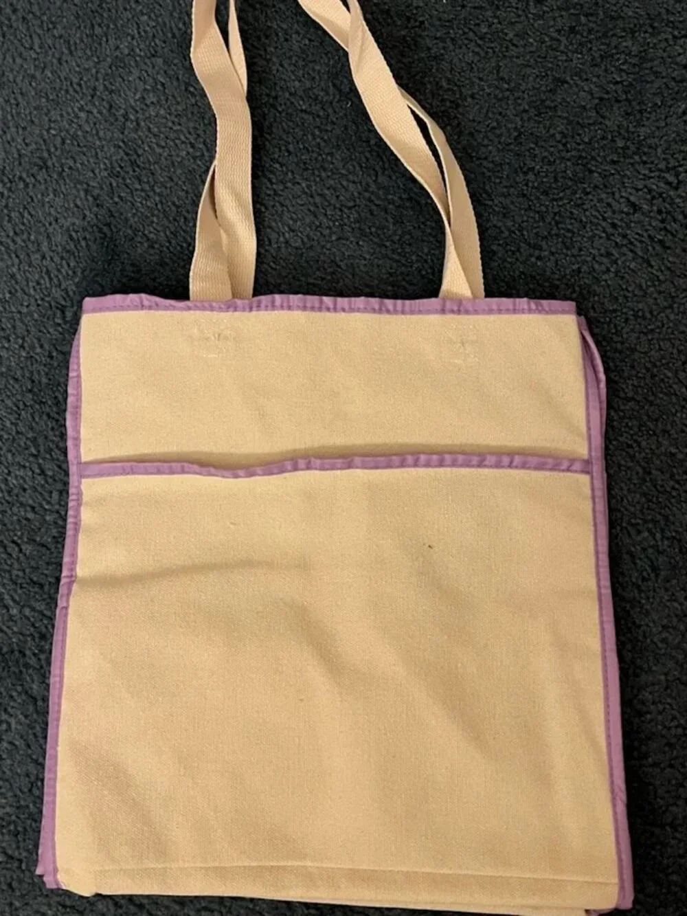 Macy’s Beauty Purple Beige Medium Canvas Pockets Beach Tote Bag